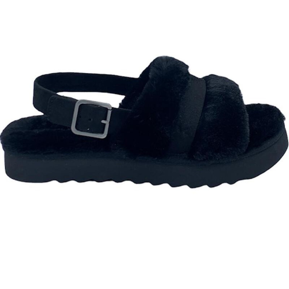 Koolaburra by UGG Adjustable Slide Sandals Fuzz'd Out Black Size 5